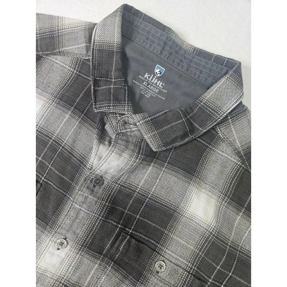 Kuhl Joyrydr Flannel Shirt Mens XL Grey White Plaid Cotton Tencel Button Up 7373
